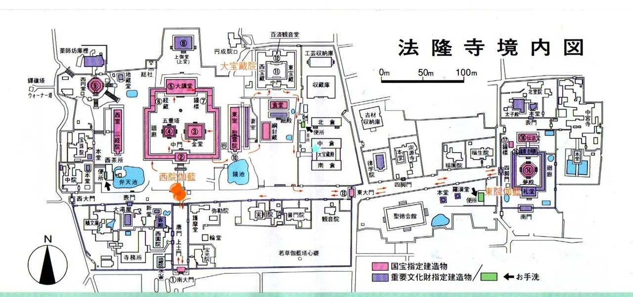 法隆寺西院伽藍平面圖與建築配置