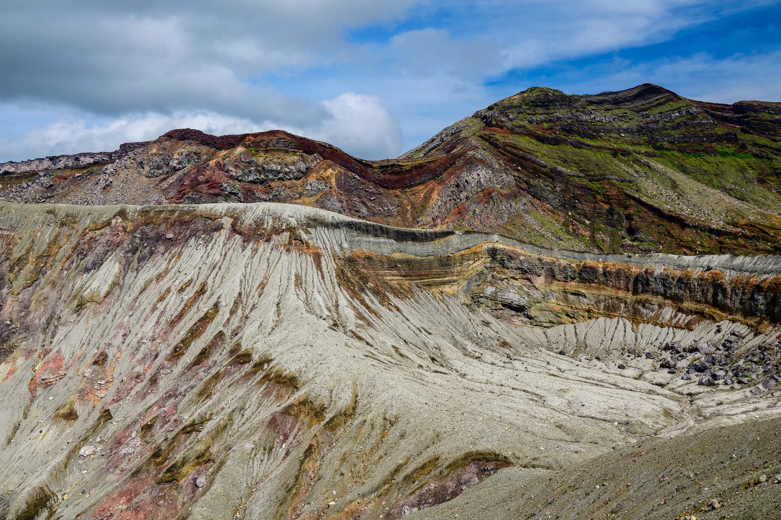 阿蘇火山口地熱地形褪色火山礦物堆積